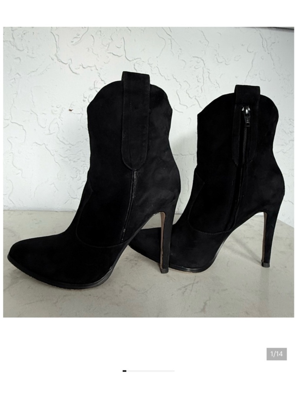 Aldo Aselidien Black Suede Stiletto Cowboy Ankle Boots – Size 7
